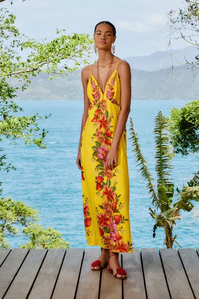Farm Rio Active Yellow Summer Fruit Scarf Lenzing Ecovero Euroflax Maxi Dress