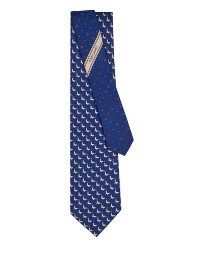 Ferragamo Seal-motif Silk Tie In Blue