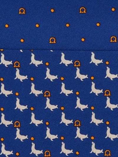Ferragamo Seal-motif Silk Tie In Blue
