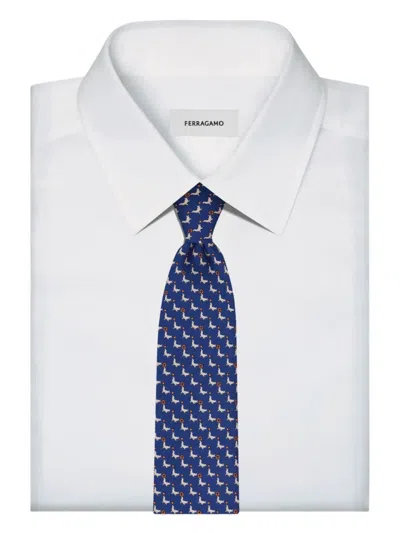 Ferragamo Seal-motif Silk Tie In Blue