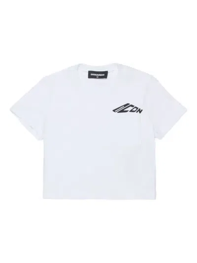 Dsquared2 T-shirt Cropped In Jersey Con Taschino In White