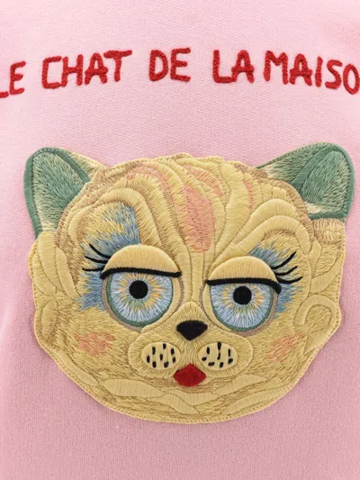 Valentino Cat-embroidered Cotton Jersey Sweatshirt In Pink