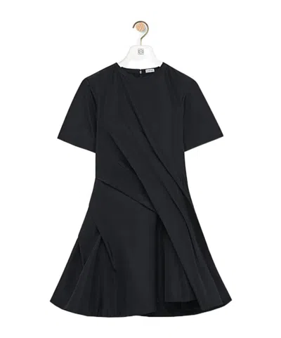 Loewe Mini Dress In Luxurious Polyester-silk Blend In Black