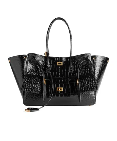 Balenciaga Medium Bel Air Carry All Croc Emobssed Leather Tote