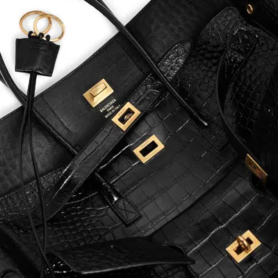 Balenciaga Medium Bel Air Carry All Croc Emobssed Leather Tote