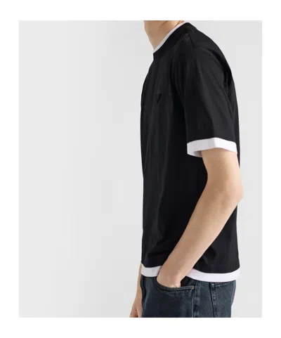 Prada Mens Green Boxy-fit Layered Cotton T-shirt In Black