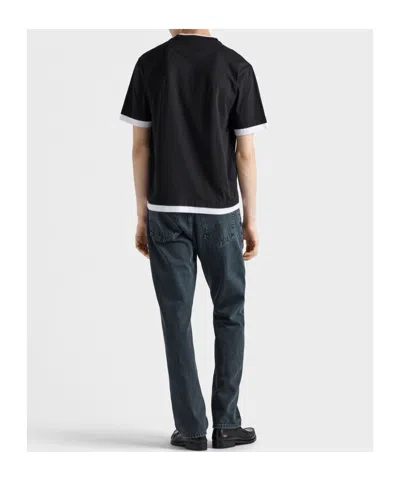 Prada Mens Green Boxy-fit Layered Cotton T-shirt In Black