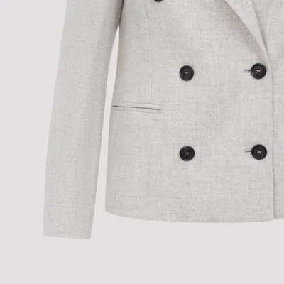 Brunello Cucinelli Double Breasted Wool And Cashmere Jacket In Neutral