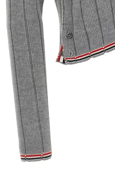 Thom Browne Ladder Full Needle Rib Stitch V Neck Car In Gray