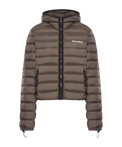 Miu Miu Long Sleeve Cotton Coat In Brown