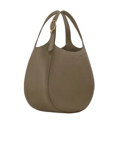 Longchamp Textured Pebbled Shoulder Bag With Strap And Handle In Green