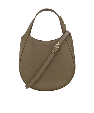 Longchamp Textured Pebbled Shoulder Bag With Strap And Handle In Green