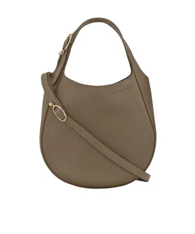 Longchamp Textured Pebbled Shoulder Bag With Strap And Handle In Green