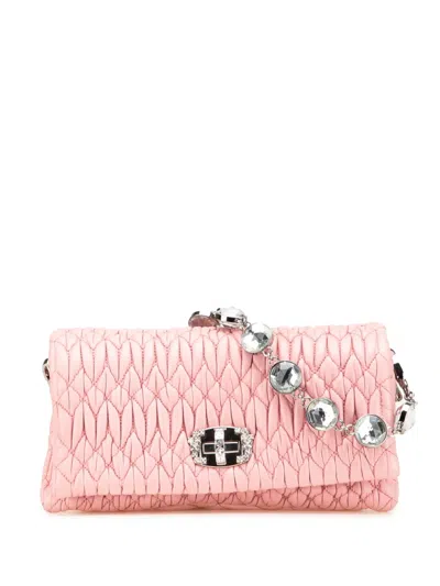 Pre-owned Miu Miu 2010-2025 Matelasse Nappa Crystal Chain Satchel In Pink