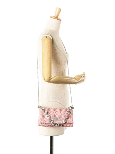 Pre-owned Miu Miu 2010-2025 Matelasse Nappa Crystal Chain Satchel In Pink