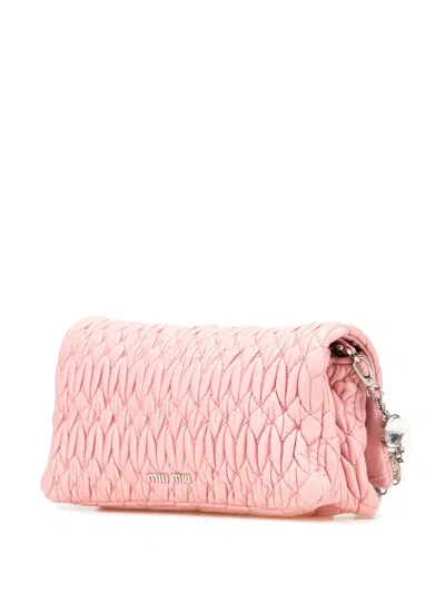 Pre-owned Miu Miu 2010-2025 Matelasse Nappa Crystal Chain Satchel In Pink