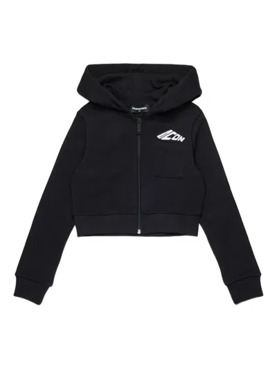 Dsquared2 Felpa Cropped Con Cappuccio E Taschino In Black