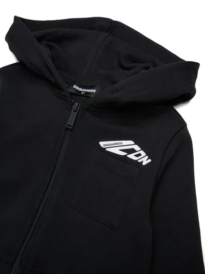 Dsquared2 Felpa Cropped Con Cappuccio E Taschino In Black