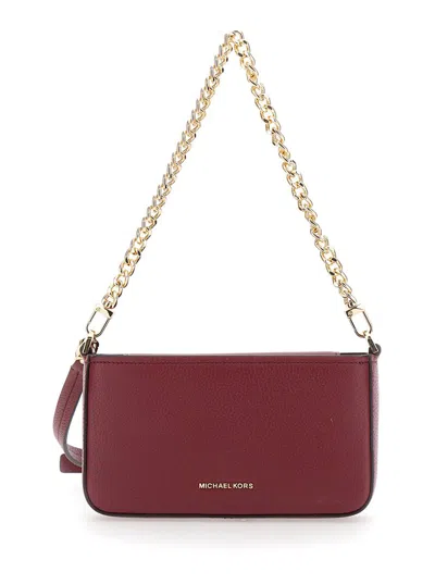 Michael Kors Bryant Bordeaux Crossbody Bag With Adjustable Shoulder Strap And Logo Lettering On The Front In Grai