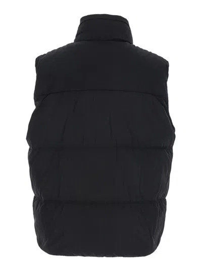 C.p. Company Black Vest With Mock Drawstring Neck And Logo Plaque On The Front