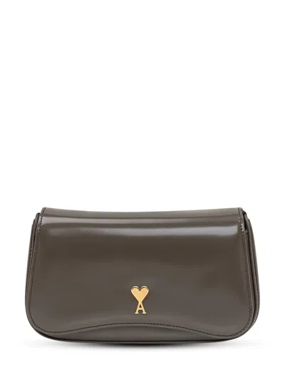 Ami Alexandre Mattiussi Grey Glazed Leather Small Crossbody Paris Paris Bag Grey In Black