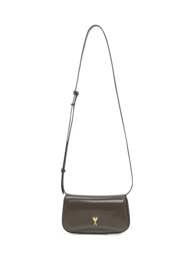 Ami Alexandre Mattiussi Grey Glazed Leather Small Crossbody Paris Paris Bag Grey In Black