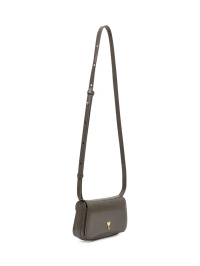 Ami Alexandre Mattiussi Grey Glazed Leather Small Crossbody Paris Paris Bag Grey In Black