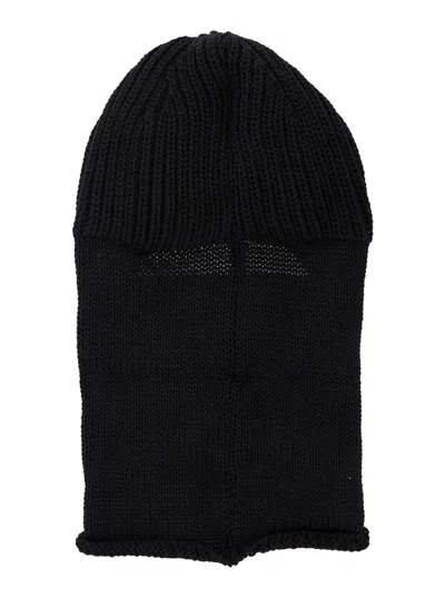 C.p. Company Black Knit Ski Mask With Logo Detail On The Front In Wool Man In Black