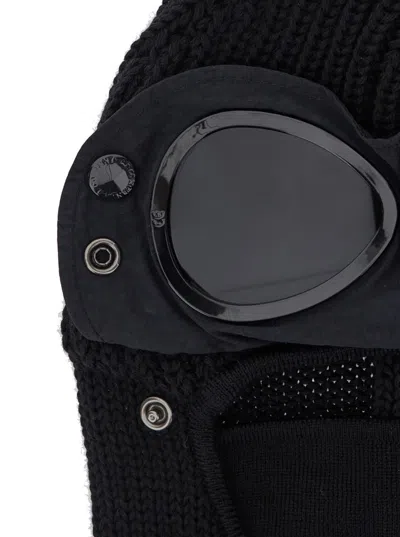 C.p. Company Black Knit Ski Mask With Logo Detail On The Front In Wool Man In Black