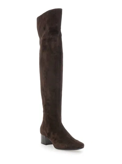 Carel Paris Over-the-knee Brown Calf Suede Boots In Blue