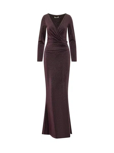 Chiara Boni La Petite Robe Glitter Wrap-detail Maxi Dress In Brown