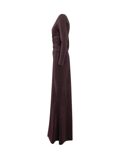 Chiara Boni La Petite Robe Glitter Wrap-detail Maxi Dress In Brown