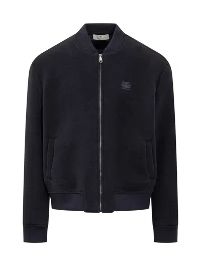 Etro Wool Bomber Jacket In Blue