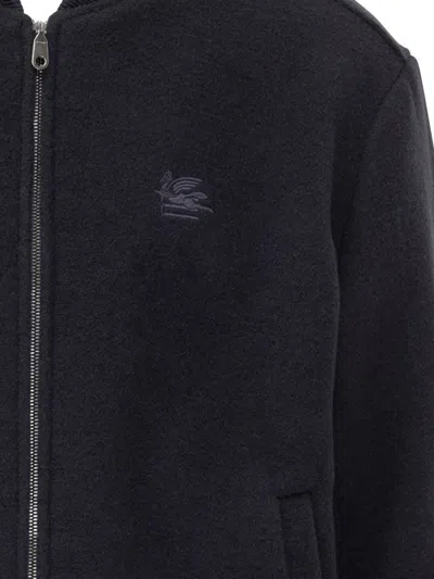 Etro Wool Bomber Jacket In Blue