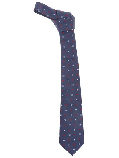 Etro Embroidered Silk Tie In Blue