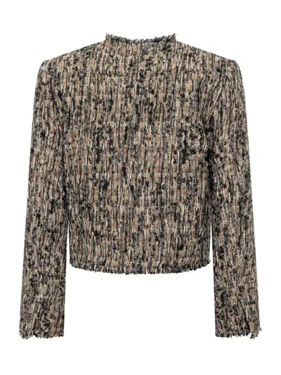 Iro Cropped Frayed Edges Long Sleeves Textured Fabric In Brown