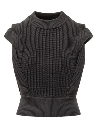 Iro Ruffled-shoulder Knit Top In Gray