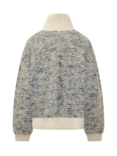 Iro Simone High-neck Speckled-knit Jacket In Gray