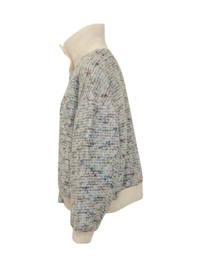 Iro Simone High-neck Speckled-knit Jacket In Gray