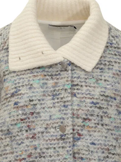 Iro Simone High-neck Speckled-knit Jacket In Gray