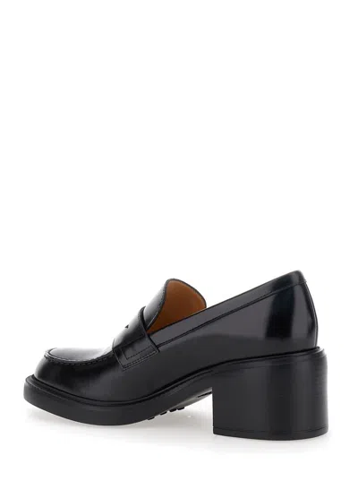 Tod's Leather Block Heel Loafers With Round Toe