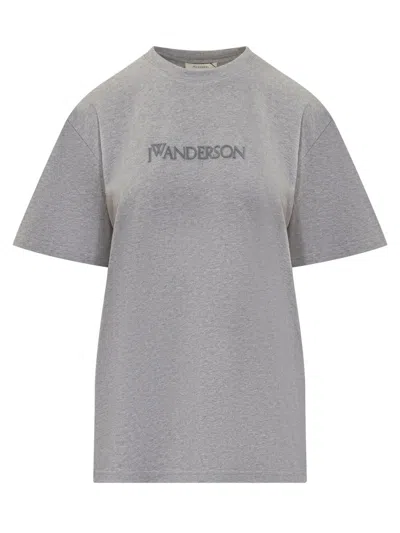 Jw Anderson Embroidered Logo Crew Neck T-shirt In Gray