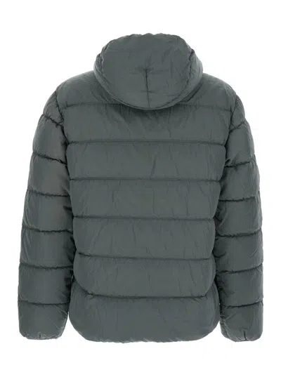 C.p. Company Grey Down Jacket With Fixed Hood With Googles Detail In Black