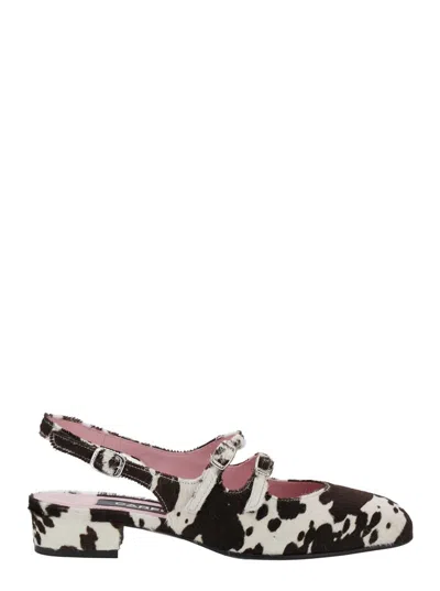 Carel Paris Multicolor 'peche' Slingback Ballet Shoes With Buckle Strap Closure And Cow Print In Black