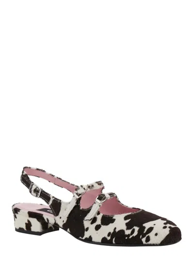 Carel Paris Multicolor 'peche' Slingback Ballet Shoes With Buckle Strap Closure And Cow Print In Black