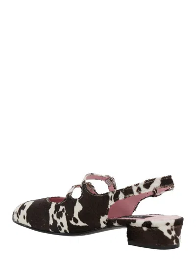 Carel Paris Multicolor 'peche' Slingback Ballet Shoes With Buckle Strap Closure And Cow Print In Black