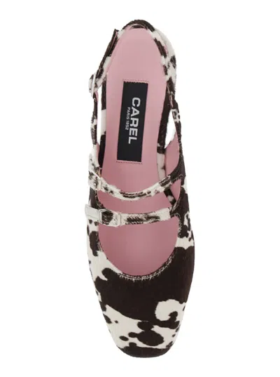 Carel Paris Multicolor 'peche' Slingback Ballet Shoes With Buckle Strap Closure And Cow Print In Black
