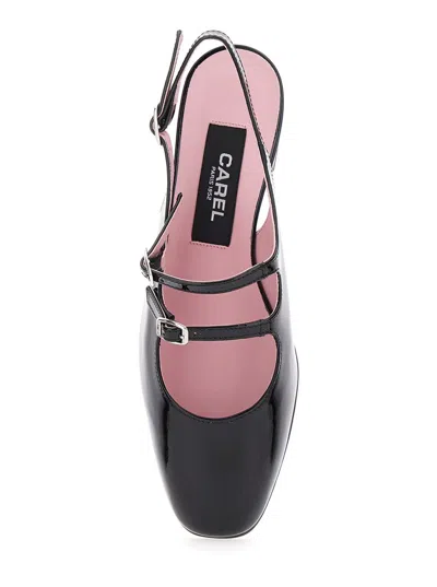 Carel Paris Buckle Block Heel Patent Round Toe In Black