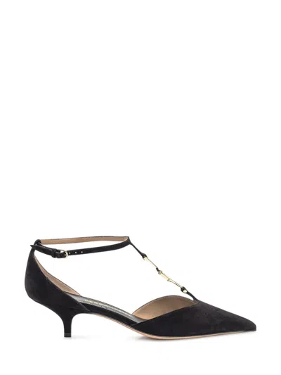 Ferragamo F Buckle T-strap Pump In Black