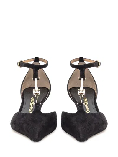 Ferragamo F Buckle T-strap Pump In Black